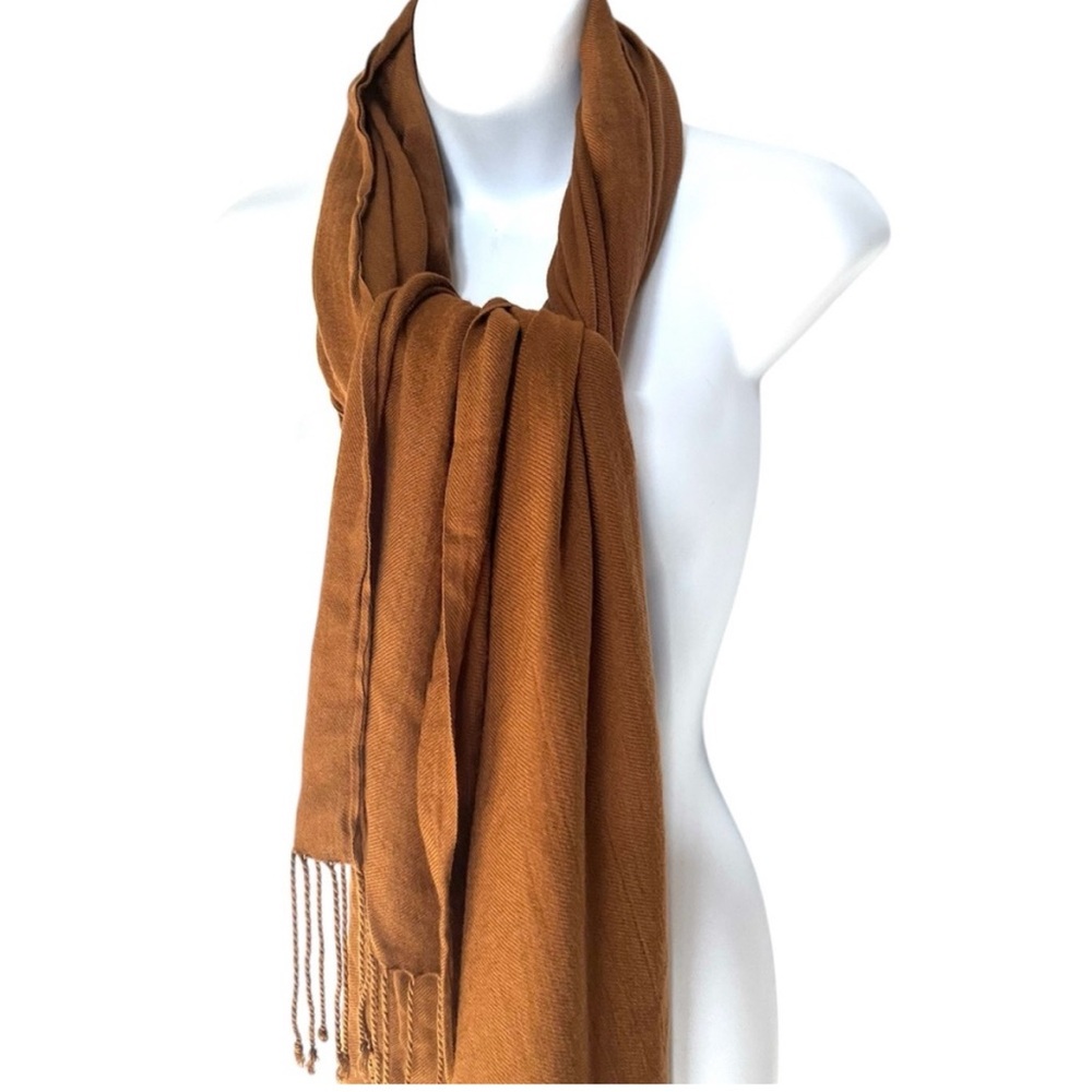 Bijoux Terner Pseudo Pashmina Wrap Shawl Fringe Head Covering Scarf solid Brown